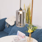 Bottle Pendant Light, Hand-Blown Smoke Gray Glass, Black, E27