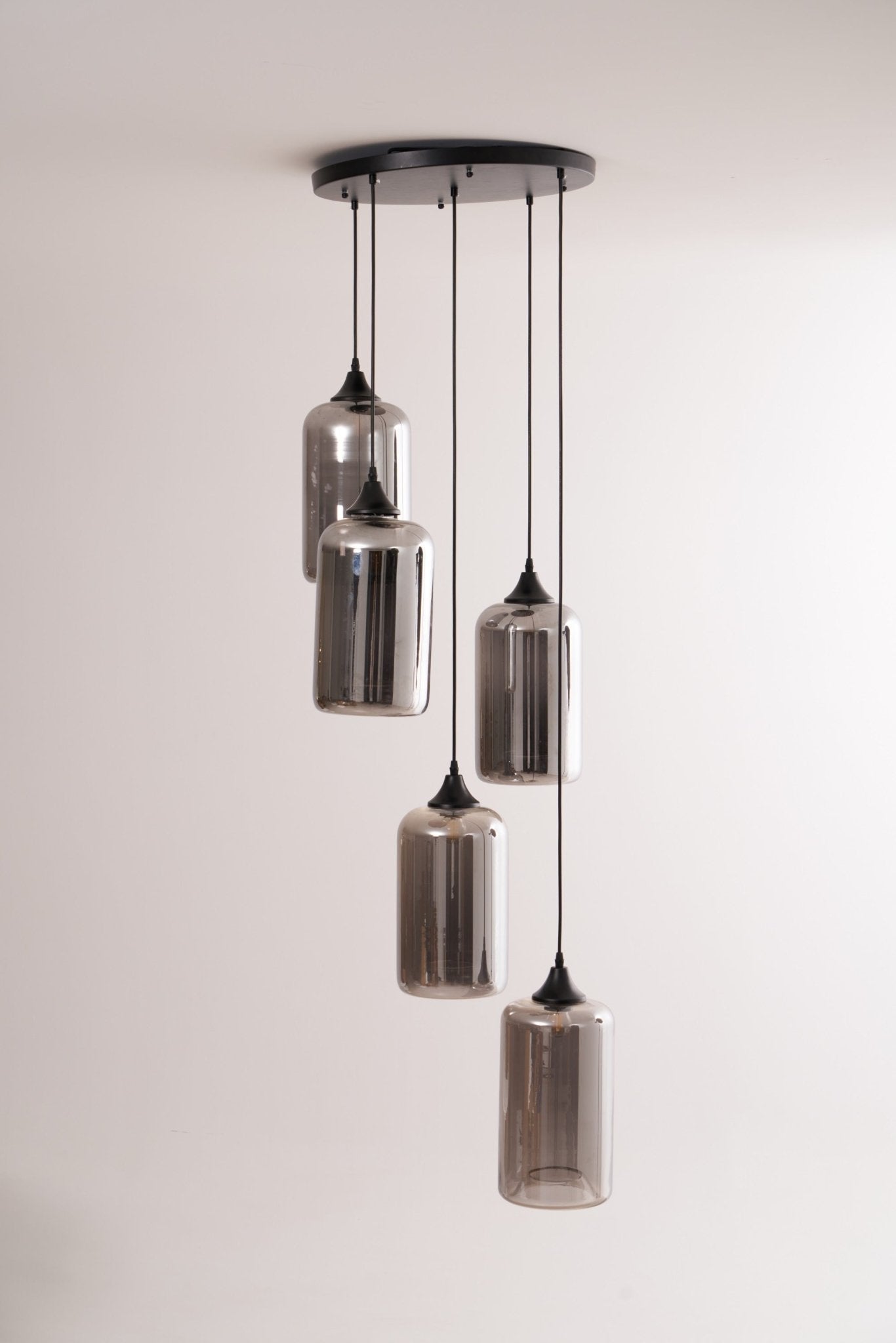 Bottle Pendant Light, Hand-Blown Smoke Gray Glass, Black, E27