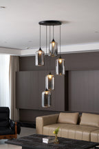 Bottle Pendant Light, Hand-Blown Smoke Gray Glass, Black, E27