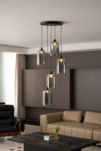 Bottle Pendant Light, Hand-Blown Smoke Gray Glass, Black, E27