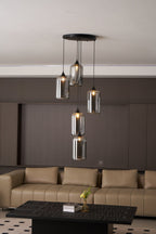 Bottle Pendant Light, Hand-Blown Smoke Gray Glass, Black, E27