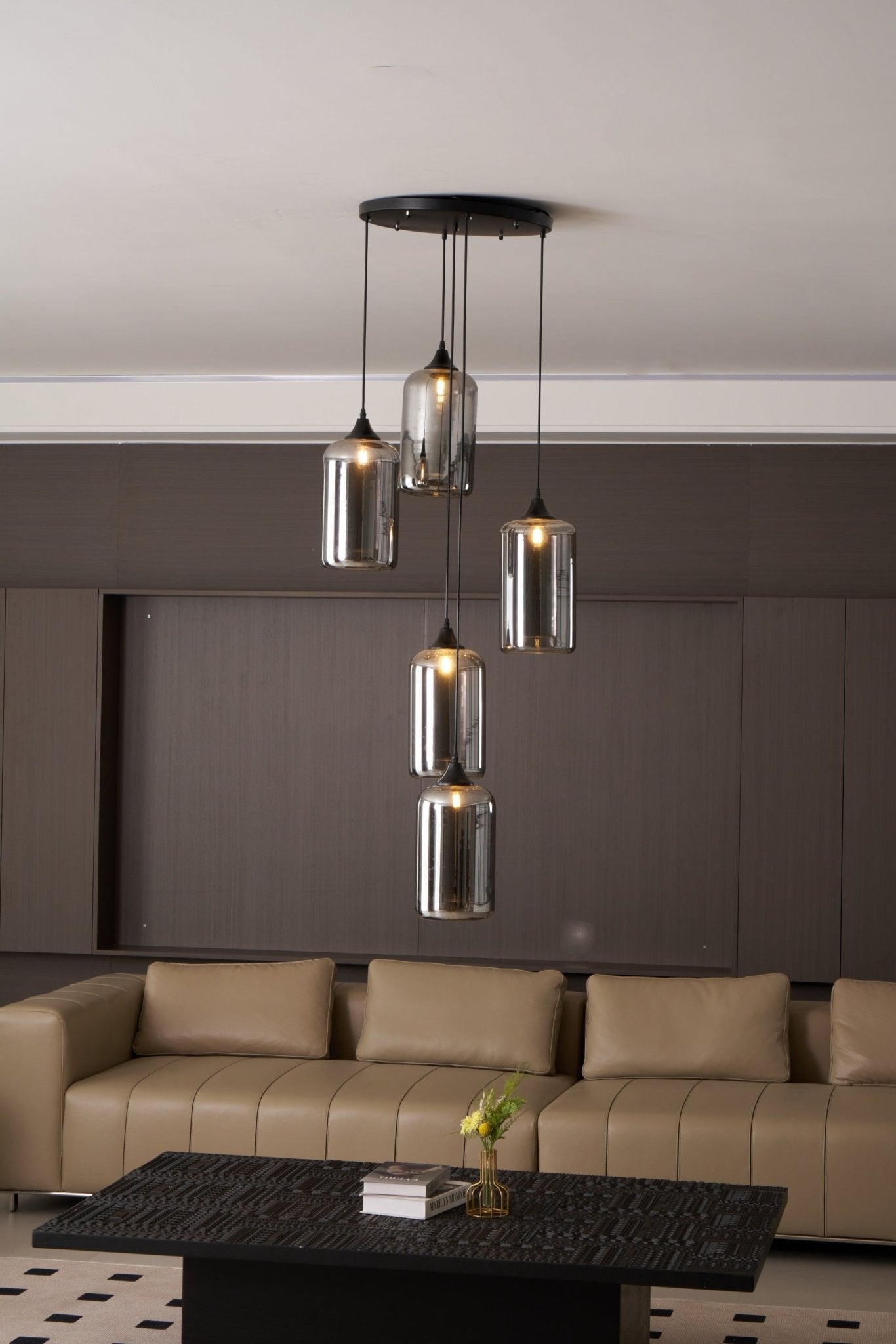 Bottle Pendant Light, Hand-Blown Smoke Gray Glass, Black, E27