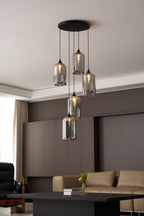 Bottle Pendant Light, Hand-Blown Smoke Gray Glass, Black, E27