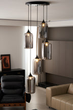 Bottle Pendant Light, Hand-Blown Smoke Gray Glass, Black, E27