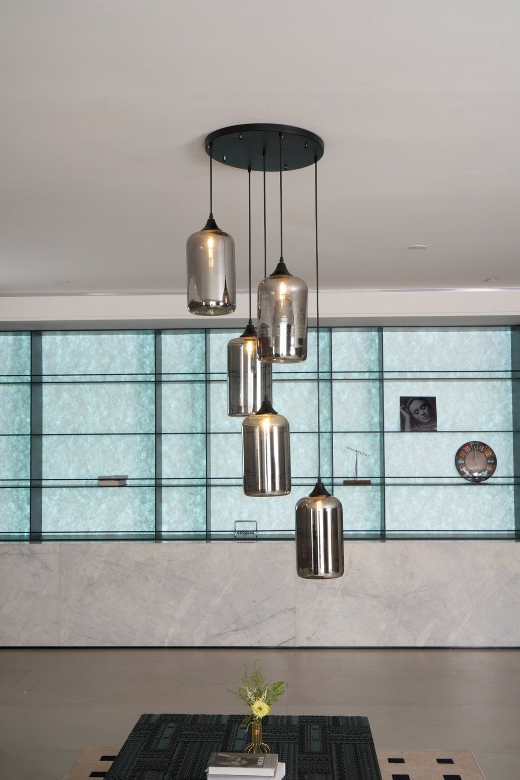 Bottle Pendant Light, Hand-Blown Smoke Gray Glass, Black, E27