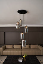 Bottle Pendant Light, Hand-Blown Smoke Gray Glass, Black, E27