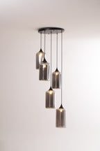 Bottle Pendant Light, Hand-Blown Smoke Gray Glass, Black, E27