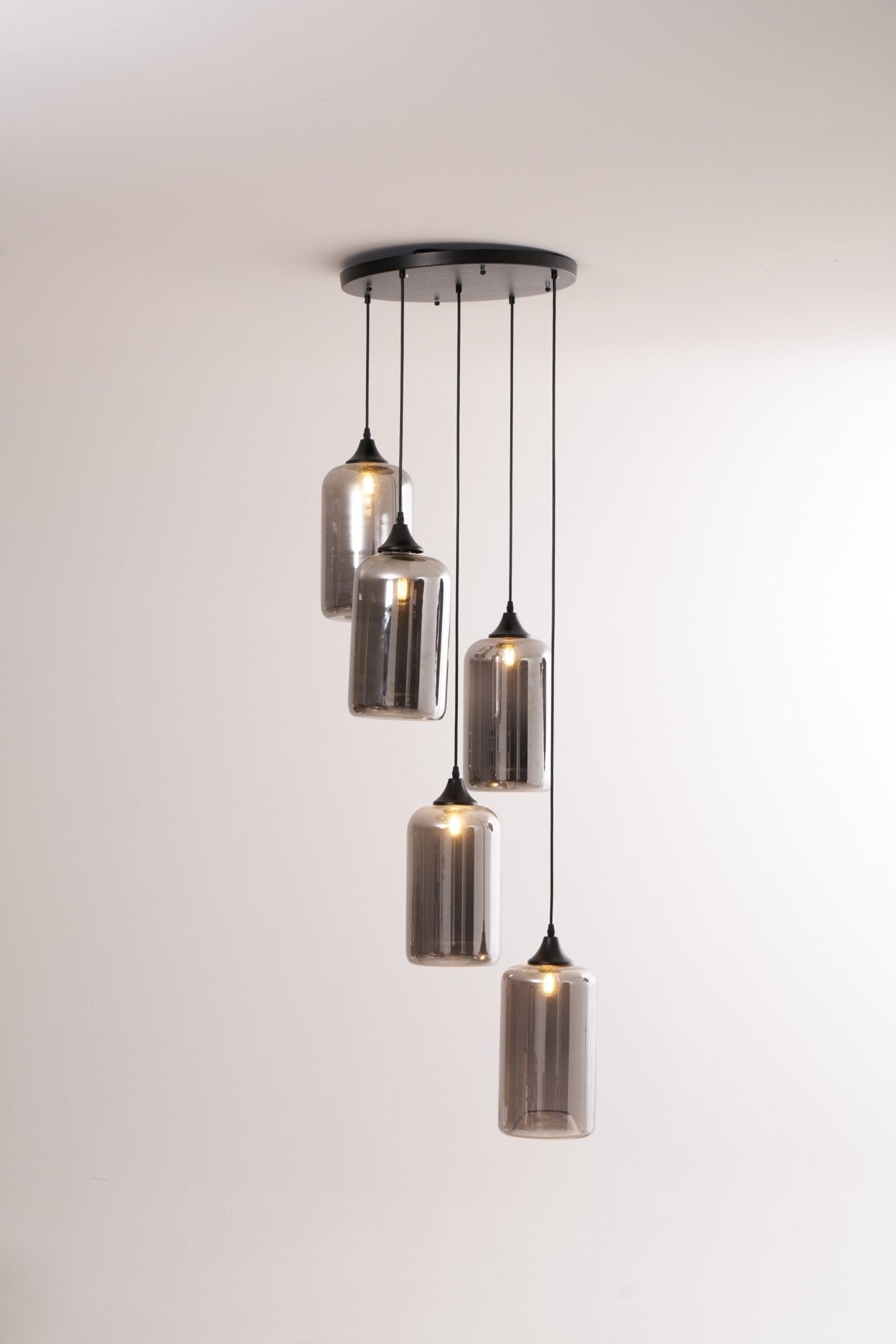 Bottle Pendant Light, Hand-Blown Smoke Gray Glass, Black, E27