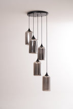 Bottle Pendant Light, Hand-Blown Smoke Gray Glass, Black, E27