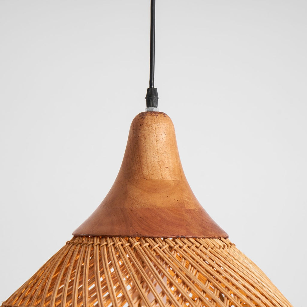 Rattan Pendant Light, Handwoven Shade, Wood Body, E27