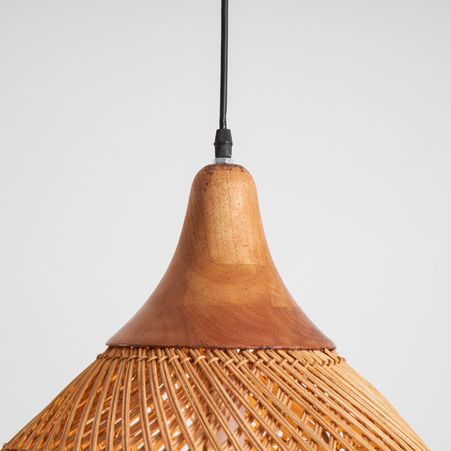 Rattan Pendant Light, Handwoven Shade, Wood Body, E27
