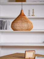 Rattan Pendant Light, Handwoven Shade, Wood Body, E27