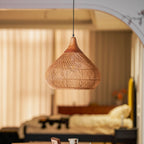 Rattan Pendant Light, Handwoven Shade, Wood Body, E27