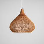 Rattan Pendant Light, Handwoven Shade, Wood Body, E27