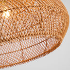 Rattan Pendant Light, Handwoven Shade, Wood Body, E27