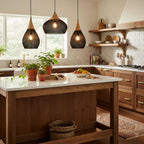 Natural rattan pendant light hanging in a bright interior