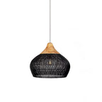 Black rattan pendant light cluster hanging at varied heights