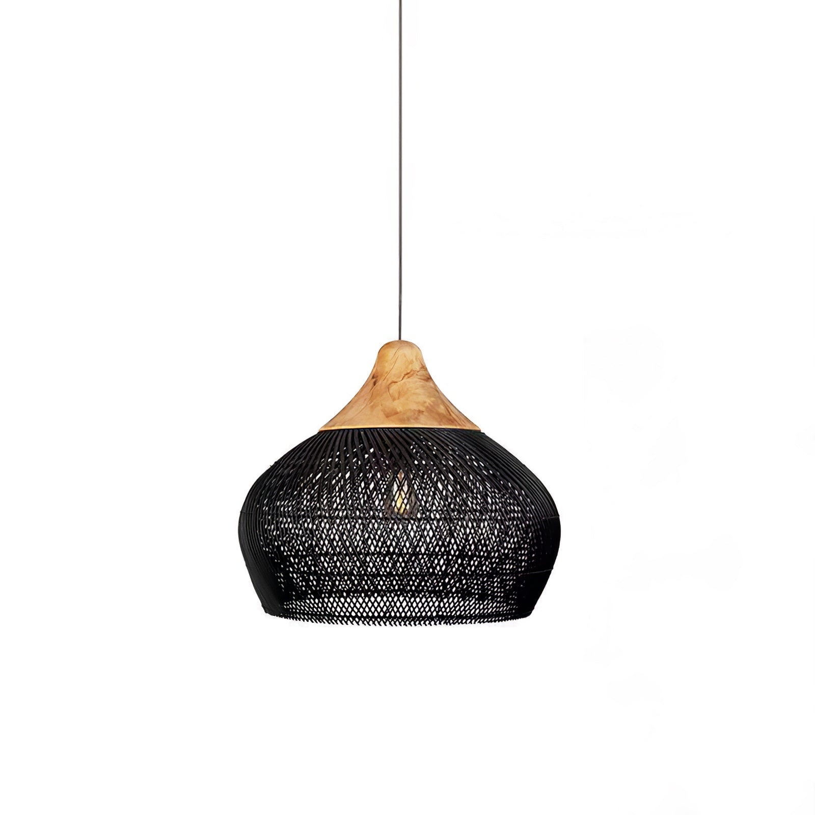 Black rattan pendant light cluster hanging at varied heights