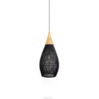 Black rattan pendant light detail of the braided shade edge