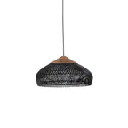 Black rattan pendant light shade detail showing the weave