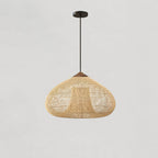 Rattan Pendant Light, Handwoven Shade, Wood Body, E27