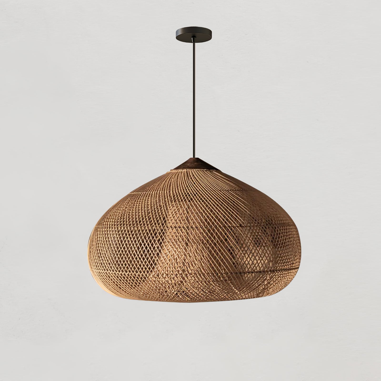 Rattan Pendant Light, Handwoven Shade, Wood Body, E27
