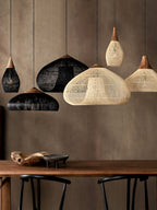 Rattan Pendant Light, Handwoven Shade, Wood Body, E27