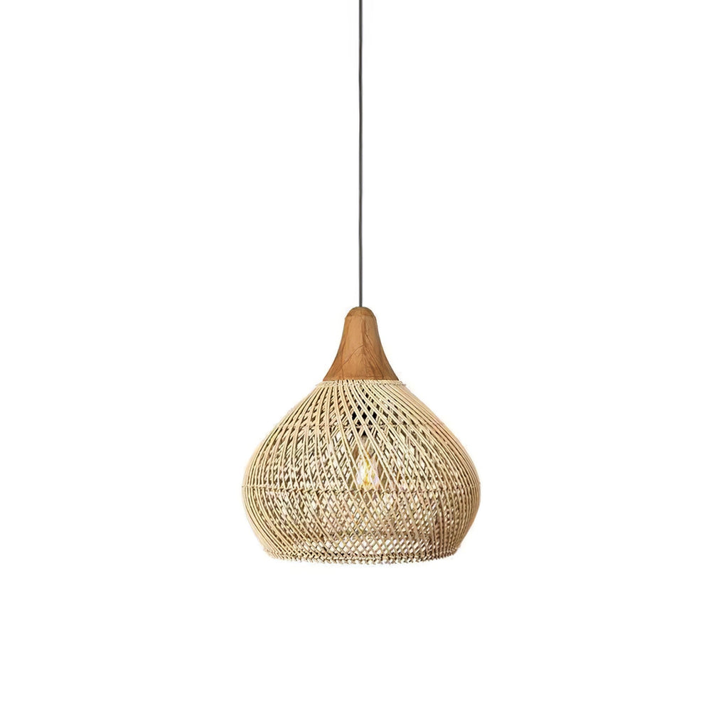 Rattan Pendant Light, Handwoven Shade, Wood Body, E27