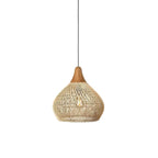 Rattan Pendant Light, Handwoven Shade, Wood Body, E27