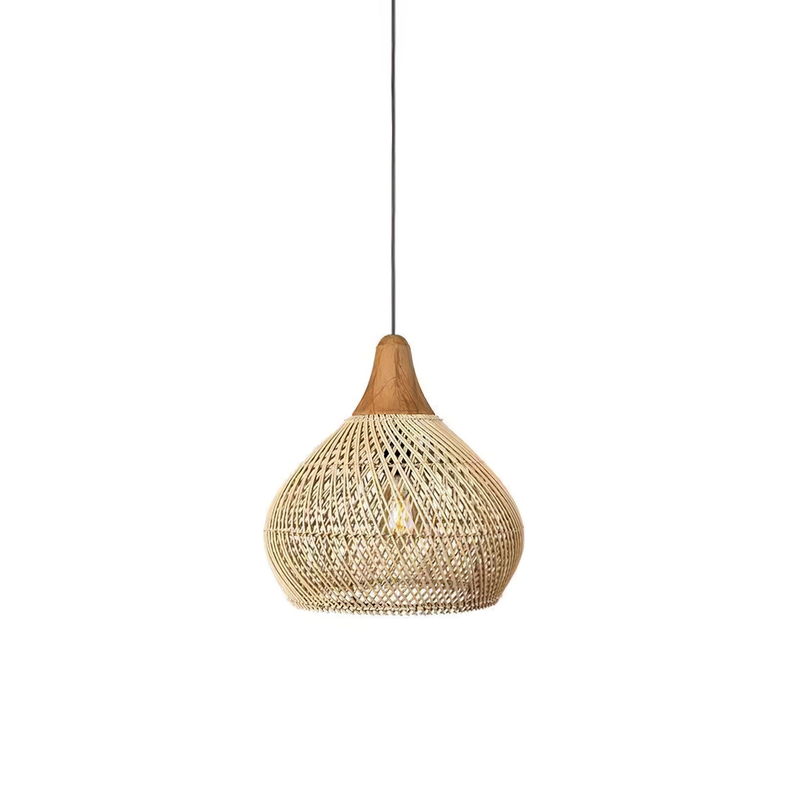 Rattan Pendant Light, Handwoven Shade, Wood Body, E27
