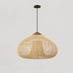 Rattan Pendant Light, Handwoven Shade, Wood Body, E27