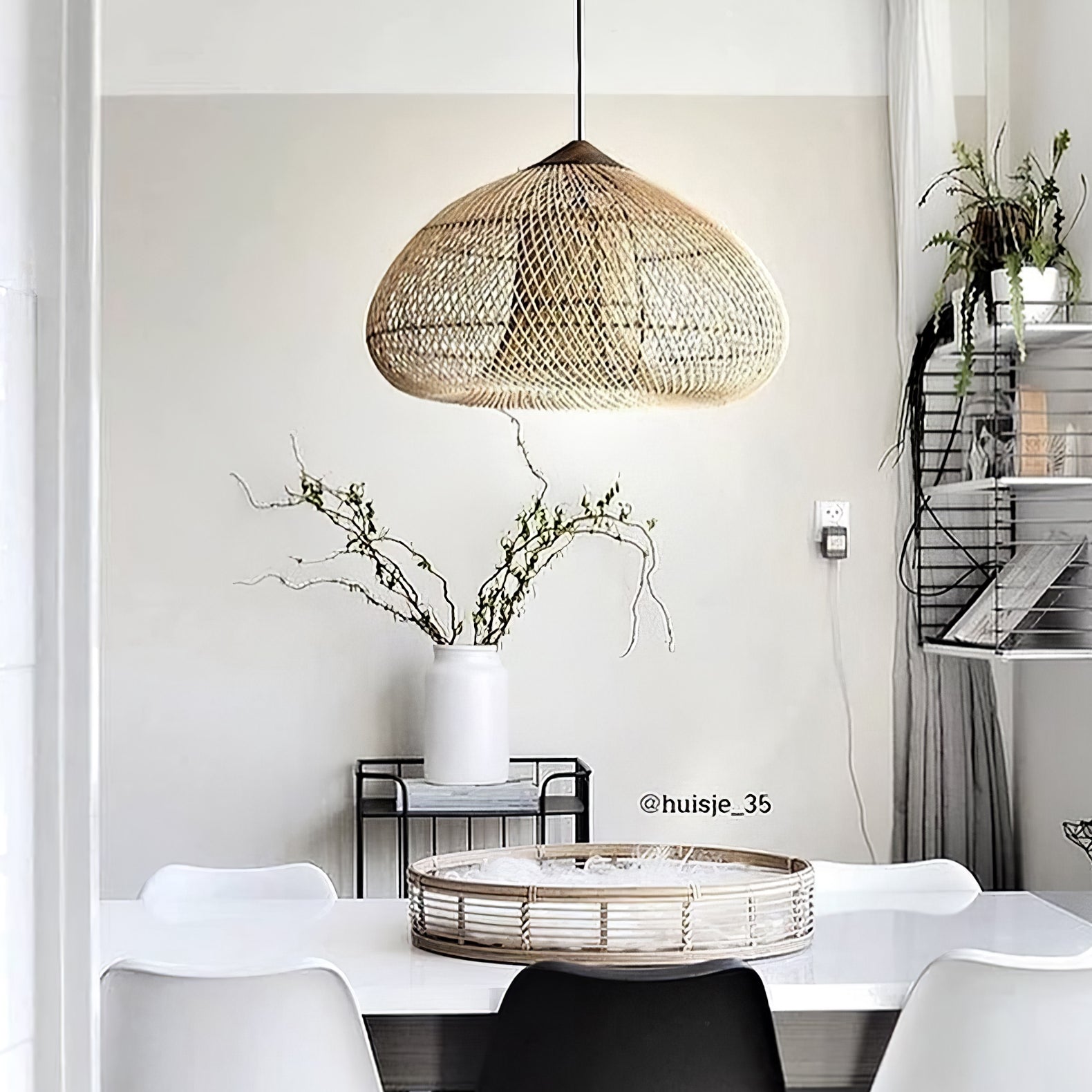 Rattan Pendant Light, Handwoven Shade, Wood Body, E27