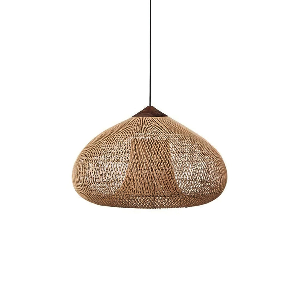 Rattan Pendant Light, Handwoven Shade, Wood Body, E27