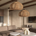Rattan Pendant Light, Handwoven Shade, Wood Body, E27