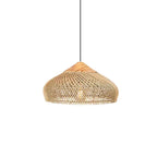 Woven natural rattan pendant light with warm Edison bulb glow