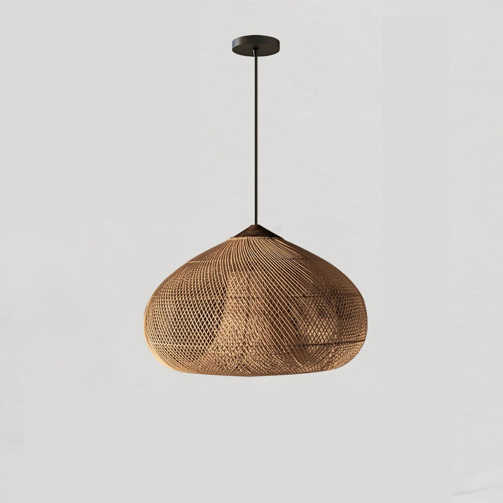 Rattan Pendant Light, Handwoven Shade, Wood Body, E27