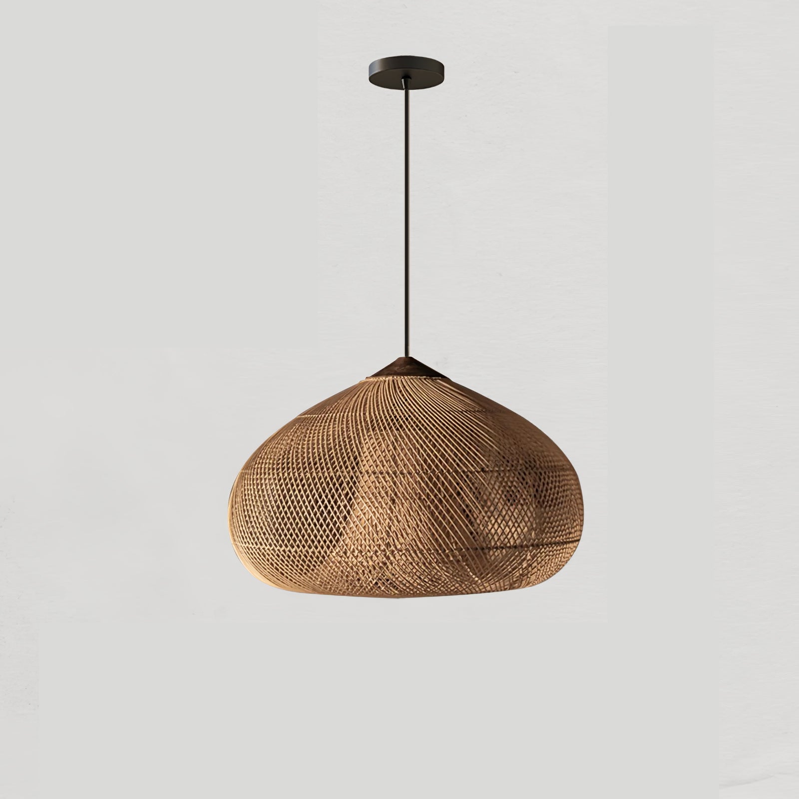 Rattan Pendant Light, Handwoven Shade, Wood Body, E27