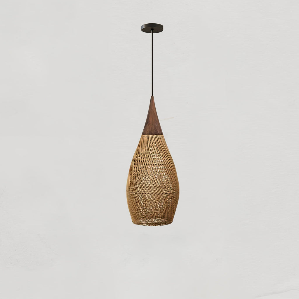 Rattan Pendant Light, Handwoven Shade, Wood Body, E27