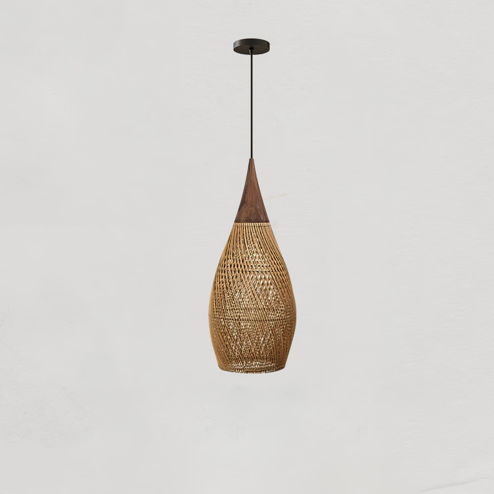 Rattan Pendant Light, Handwoven Shade, Wood Body, E27
