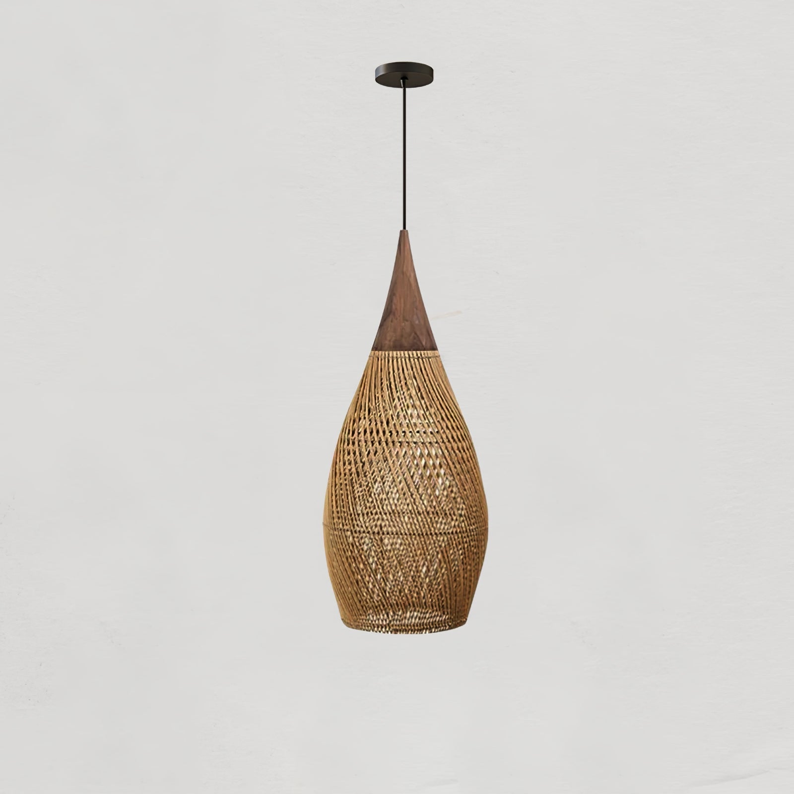 Rattan Pendant Light, Handwoven Shade, Wood Body, E27