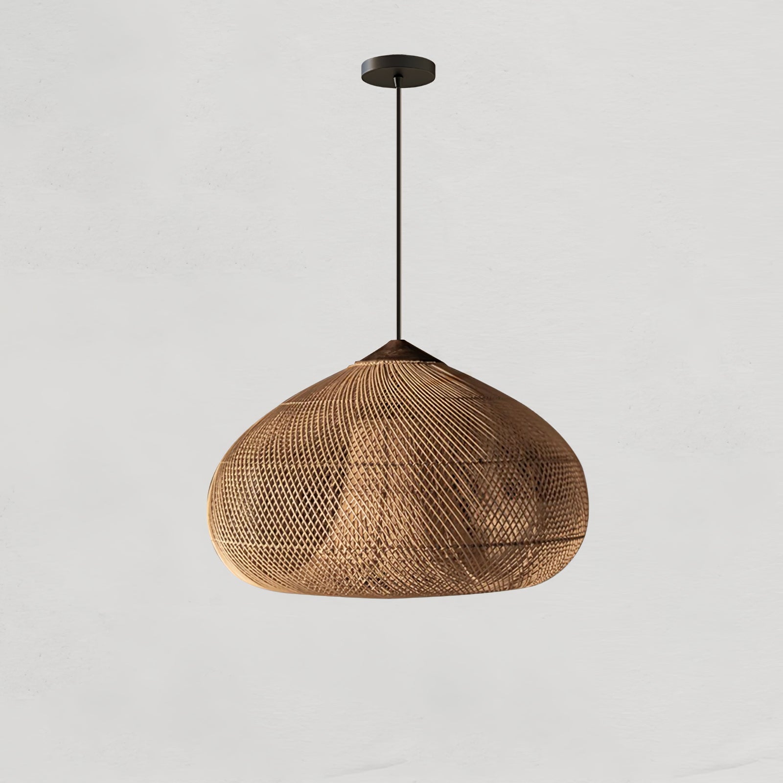 Rattan Pendant Light, Handwoven Shade, Wood Body, E27