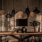 Rattan Pendant Light, Handwoven Shade, Wood Body, E27