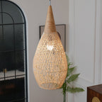 Rattan Pendant Light, Handwoven Shade, Wood Body, E27