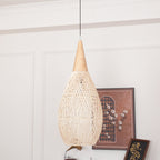 Rattan Pendant Light, Handwoven Shade, Wood Body, E27