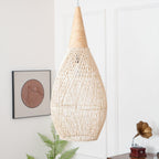 Rattan Pendant Light, Handwoven Shade, Wood Body, E27