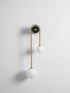 Brass Arc Wall Light, Curved Arm, Two White Glass Shades, G9