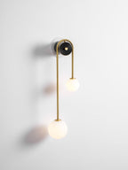 Brass Arc Wall Light, Curved Arm, Two White Glass Shades, G9