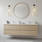 Glass tube wall lamp in brass with softly lit white glass globes