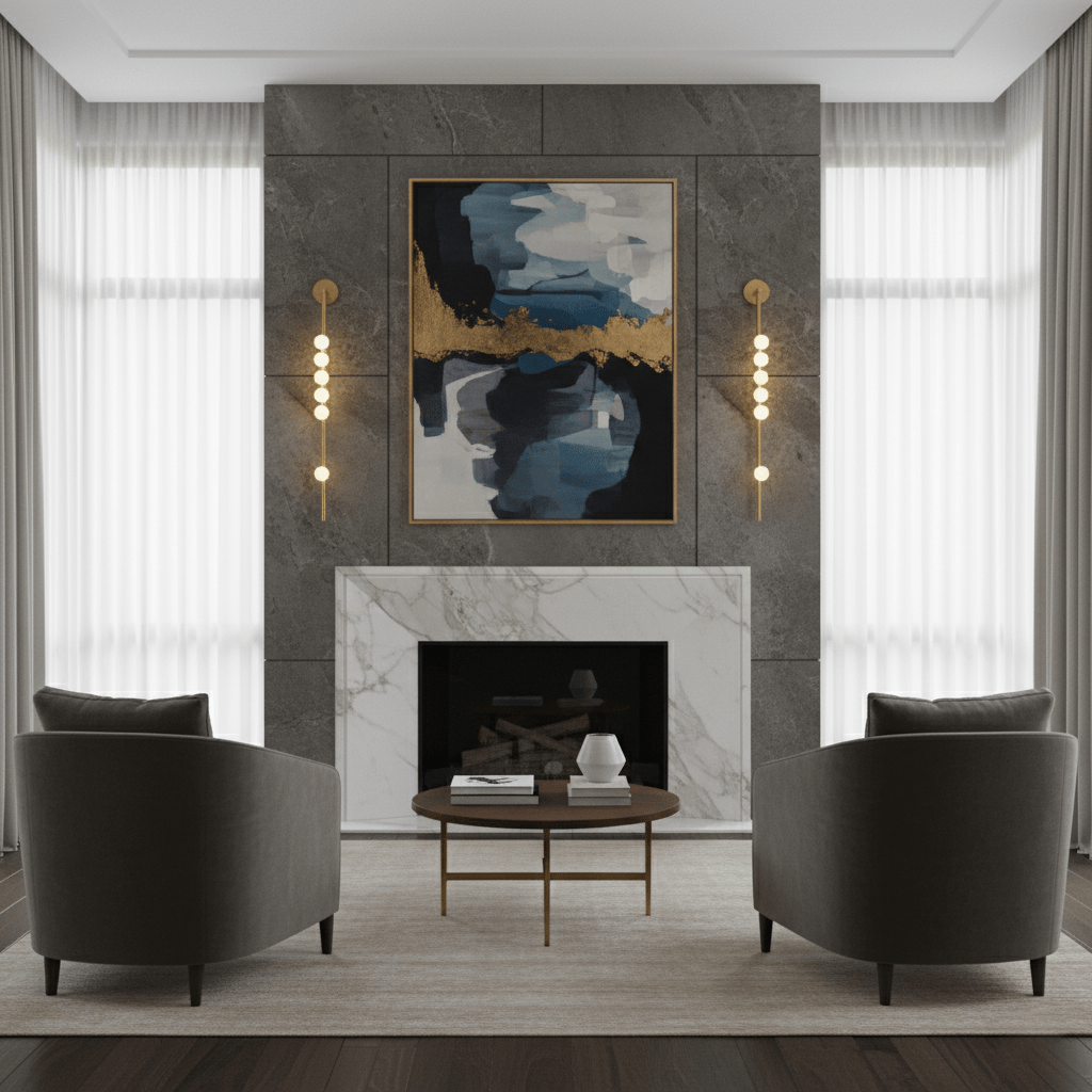 Glass tube wall lamp silhouette with brass arms and globe shades