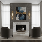 Glass tube wall lamp silhouette with brass arms and globe shades